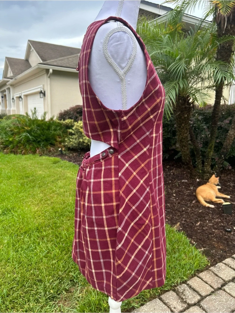 NWT🌷(S) Free People Plaid Printed Boat Neck Sleeveless Back Cut-Out Mini Dress